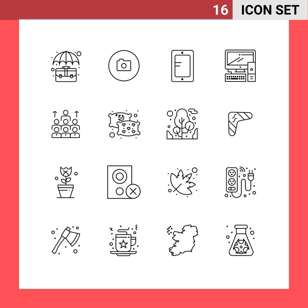 paquete de esquema de 16 símbolos universales de elementos de diseño de vectores editables de escuela de equipo de interfaz de usuario de oficina de mano de obra