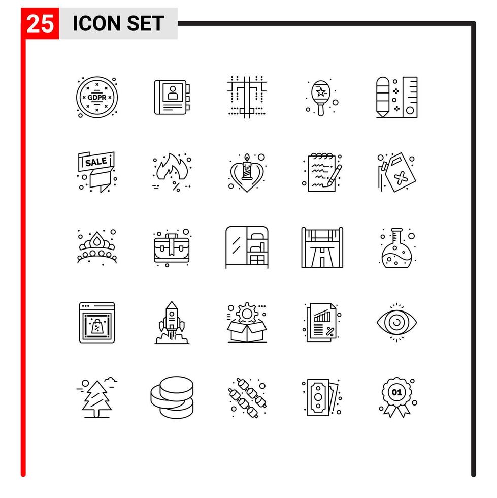 User Interface Pack of 25 Basic Lines of ruler draw creative drafting maracas Editable Vector Design Elements