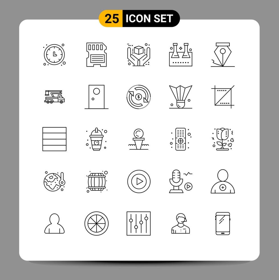 Modern Set of 25 Lines Pictograph of lab glassware erlenmeyer flask sd chemical flask premium Editable Vector Design Elements