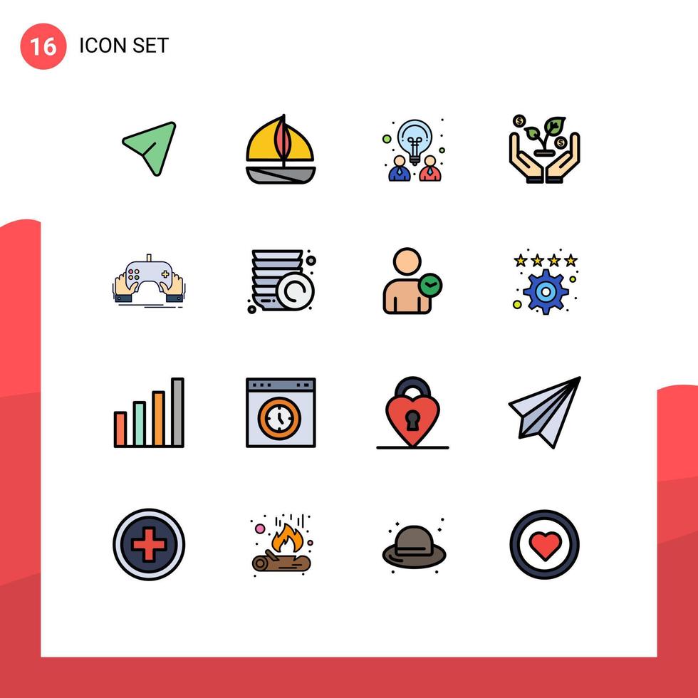 16 User Interface Flat Color Filled Line Pack of modern Signs and Symbols of entertainment gaming design game invest Editable Creative Vector Design Elements