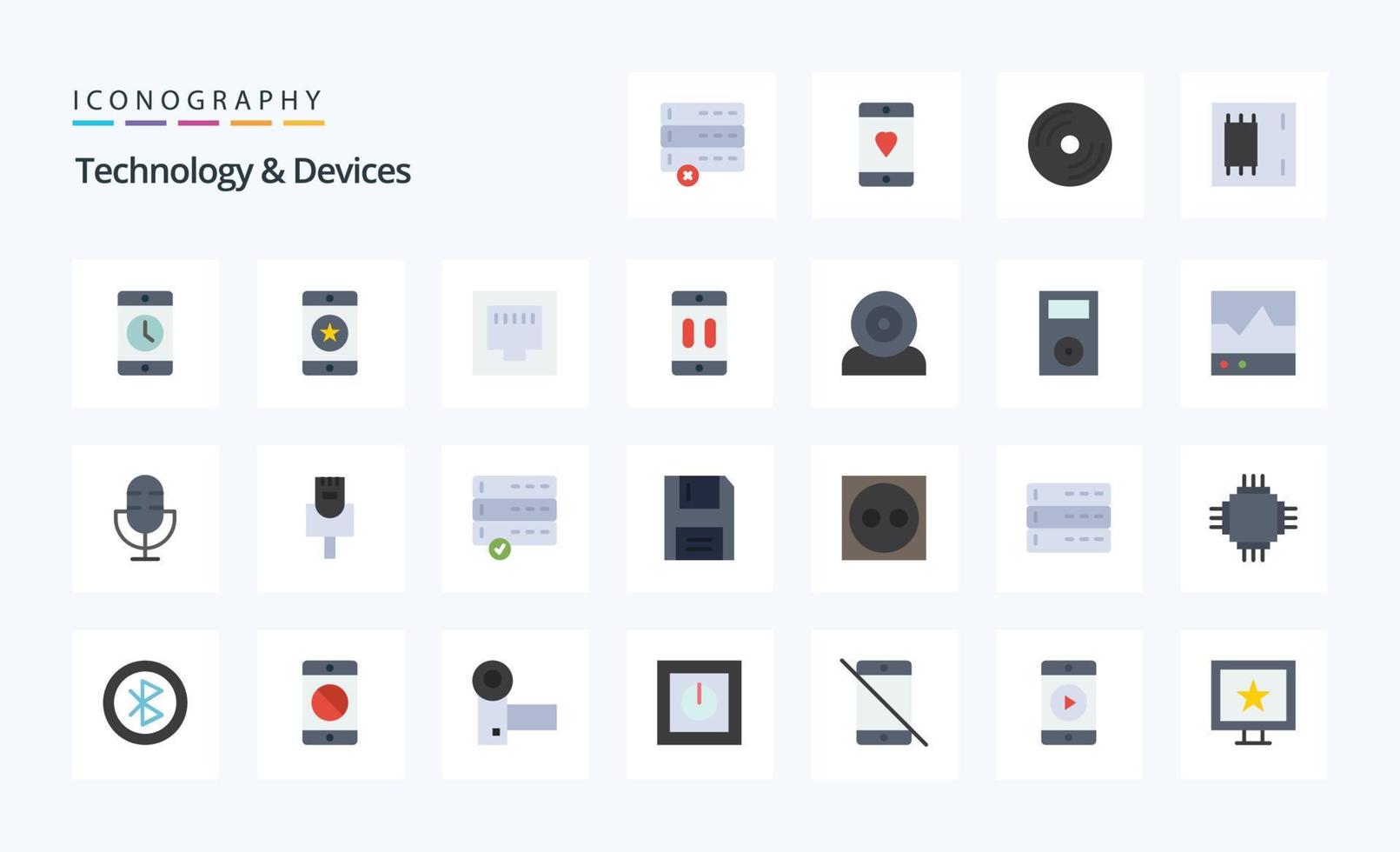 25 Devices Flat color icon pack vector