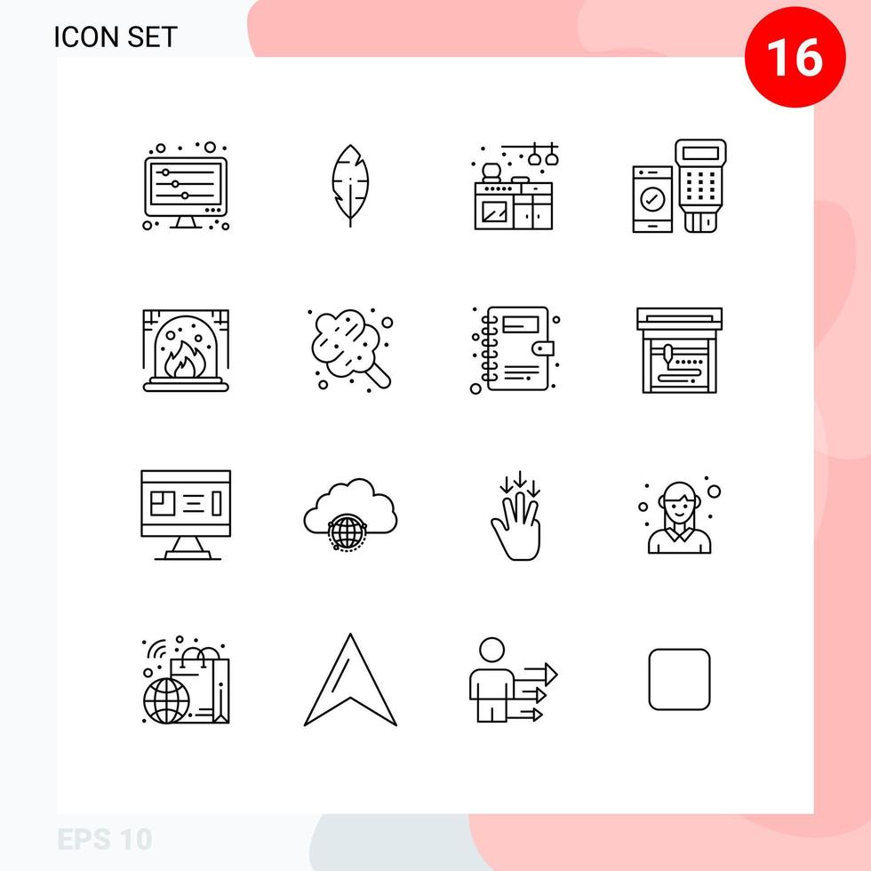 paquete de iconos de vectores de stock de 16 signos y símbolos de línea para elementos de diseño de vectores editables qr de chimenea de algodón de azúcar