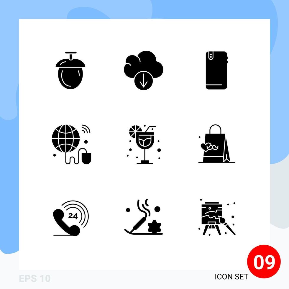 9 Solid Glyph concept for Websites Mobile and Apps summer drink mobile world iot Editable Vector Design Elements