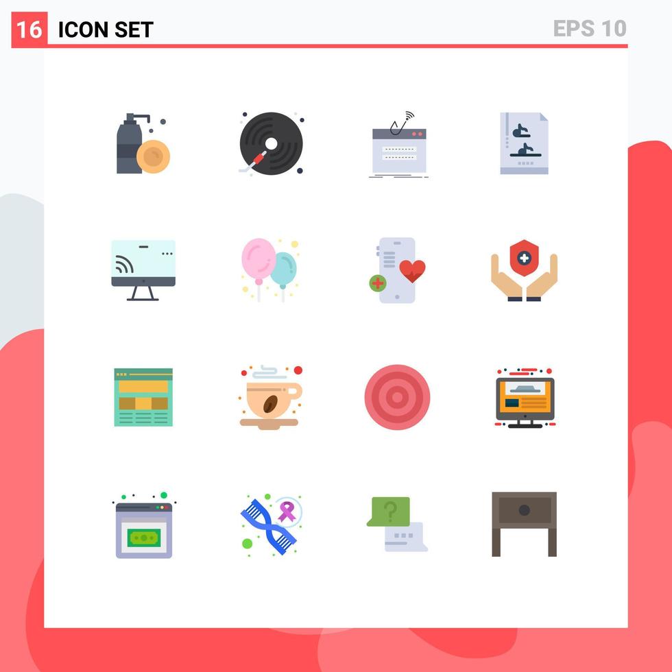 16 Universal Flat Colors Set for Web and Mobile Applications screen music play file document password Editable Pack of Creative Vector Design Elements