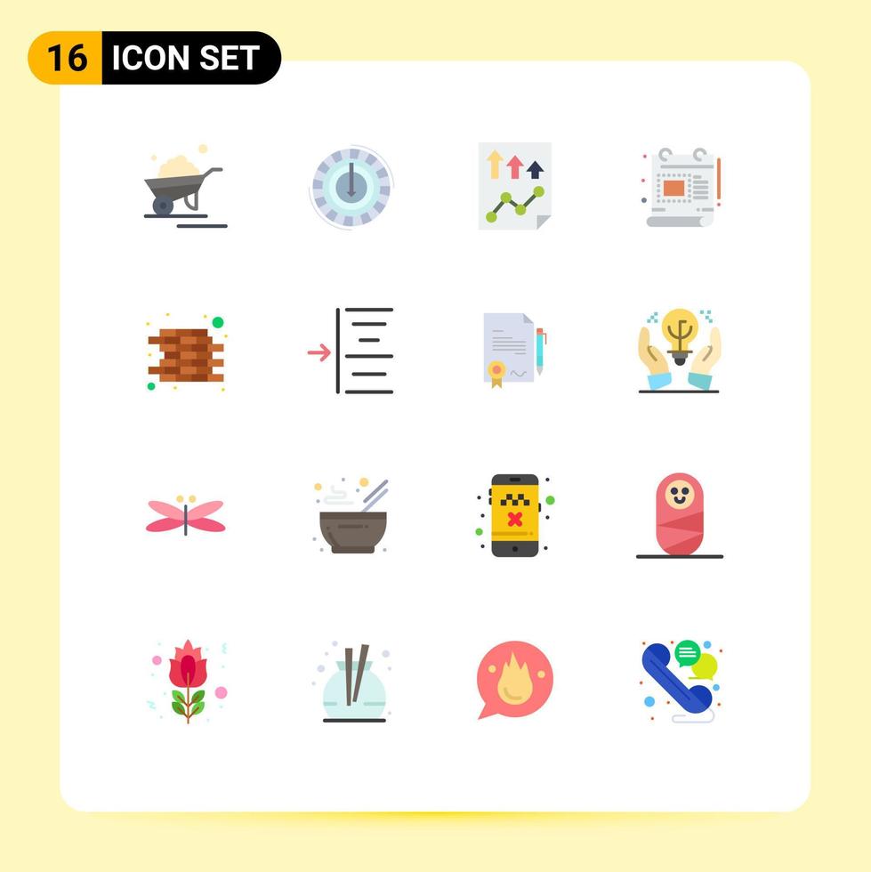 Pictogram Set of 16 Simple Flat Colors of document creative lower report page Editable Pack of Creative Vector Design Elements
