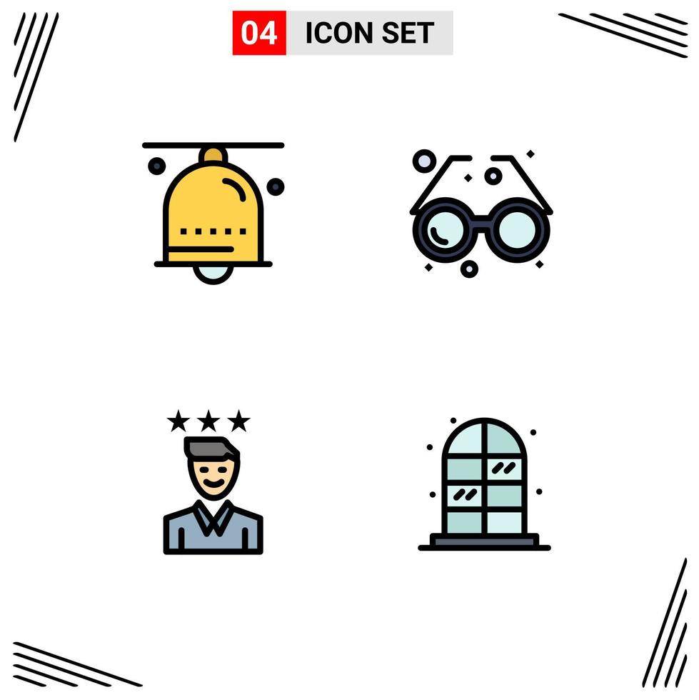 4 User Interface Filledline Flat Color Pack of modern Signs and Symbols of alarm sun notification beach career Editable Vector Design Elements