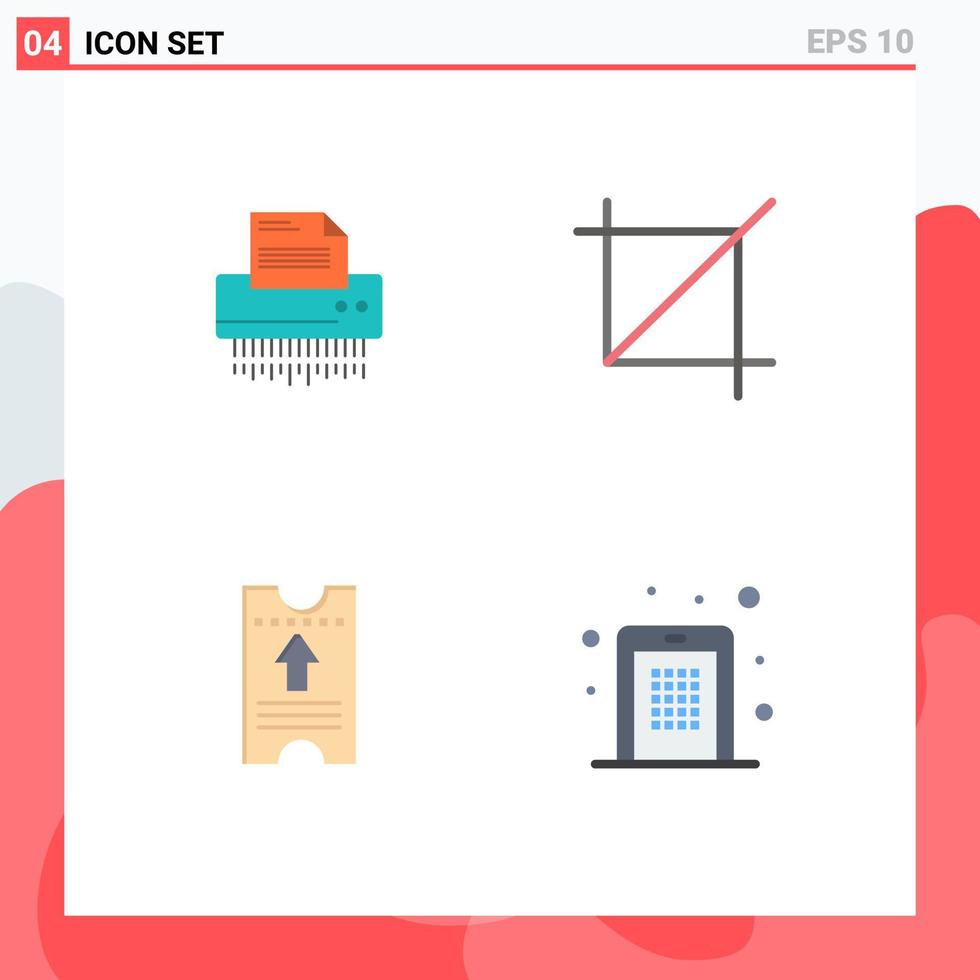 Pack of 4 Modern Flat Icons Signs and Symbols for Web Print Media such as shredder symbols file paper ticket Editable Vector Design Elements