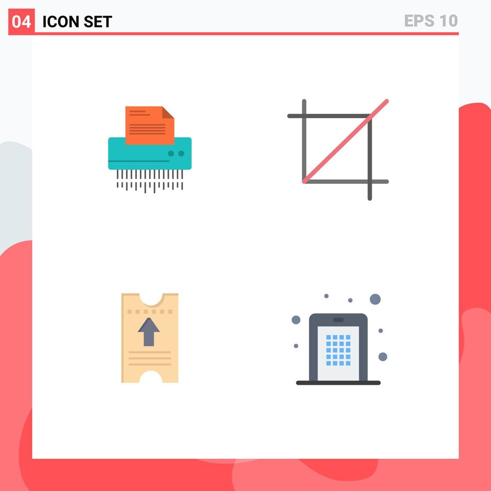 paquete de 4 signos y símbolos de iconos planos modernos para medios de impresión web, como elementos de diseño vectorial editables de billetes de papel de archivo de símbolos trituradores vector
