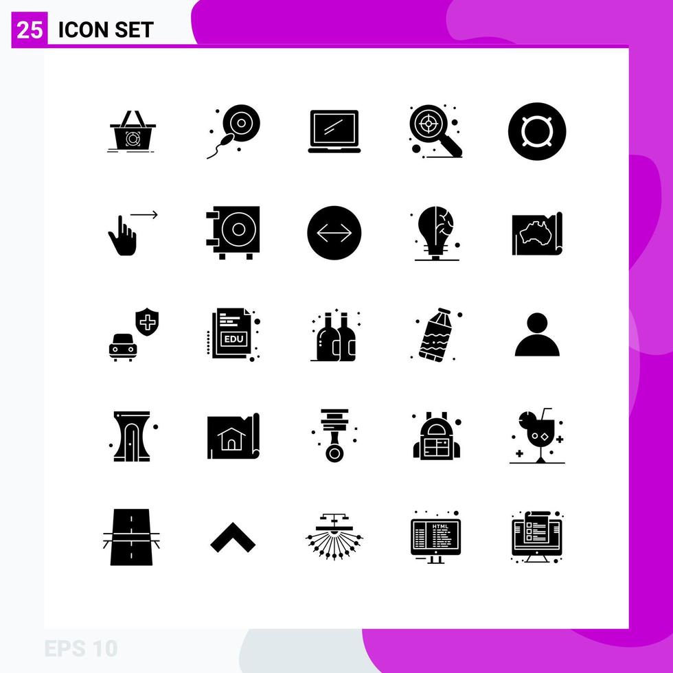 Pictogram Set of 25 Simple Solid Glyphs of cash generic money monitor target focus Editable Vector Design Elements