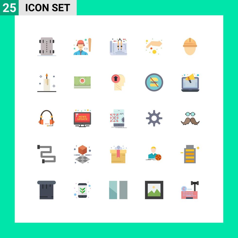 Flat Color Pack of 25 Universal Symbols of coin alms player plan estate Editable Vector Design Elements