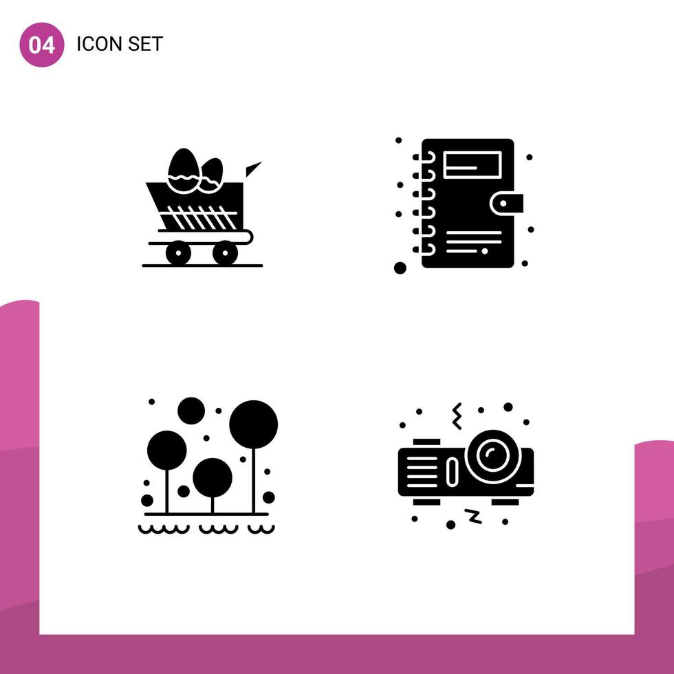 Pictogram Set of 4 Simple Solid Glyphs of cart outdoor shopping phone book tree Editable Vector Design Elements