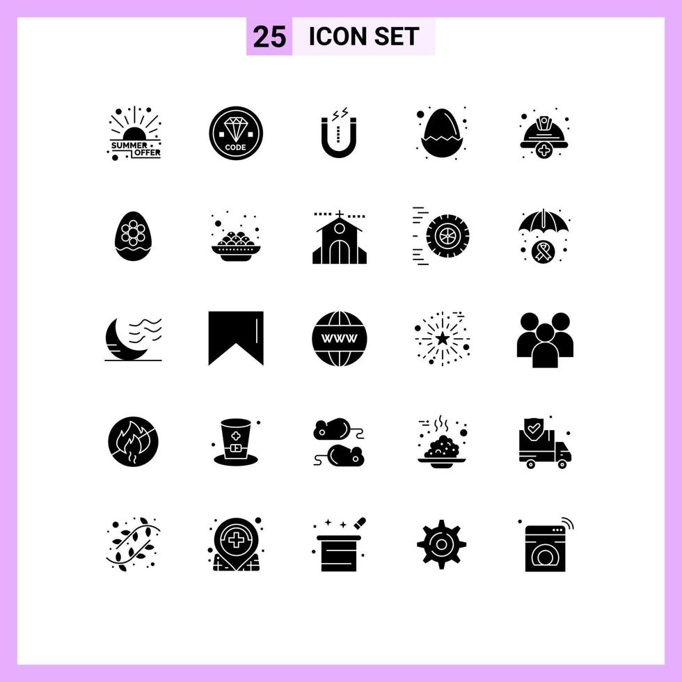 User Interface Pack of 25 Basic Solid Glyphs of add egg programming easter tool Editable Vector Design Elements