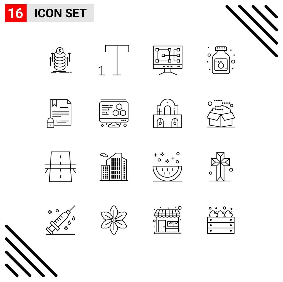 16 Universal Outlines Set for Web and Mobile Applications internet digital repair contract medicine Editable Vector Design Elements