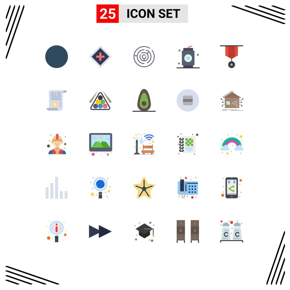 25 Flat Color concept for Websites Mobile and Apps insignia badge circle maze food can Editable Vector Design Elements