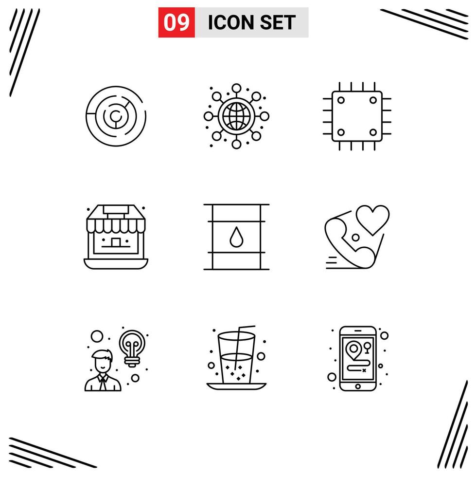 9 Outline concept for Websites Mobile and Apps can shopping chipset shop hardware Editable Vector Design Elements
