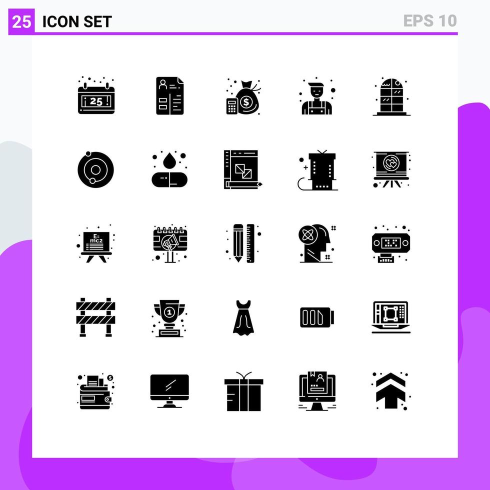 Pictogram Set of 25 Simple Solid Glyphs of solar living finance home locksmith Editable Vector Design Elements