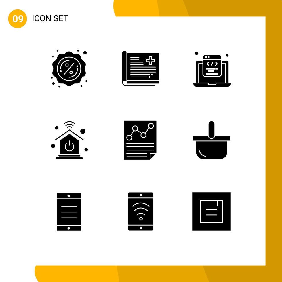 Universal Icon Symbols Group of 9 Modern Solid Glyphs of document internet of things coding intelligent home web Editable Vector Design Elements