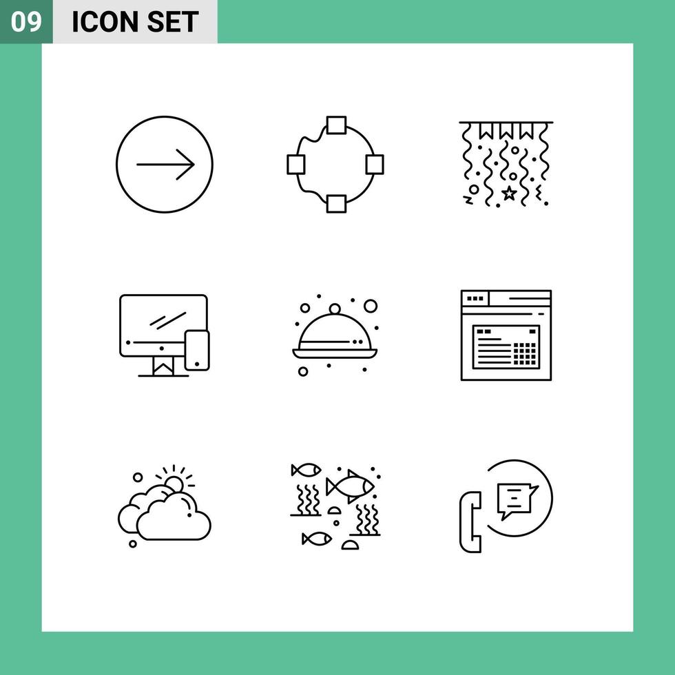 9 User Interface Outline Pack of modern Signs and Symbols of ware kitchen winter food imac Editable Vector Design Elements