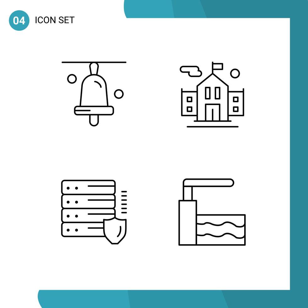 paquete de línea de vector editable de 4 colores planos de línea rellena simple de elementos de diseño de vector editable trampolín gdpr de escuela de seguridad de campana