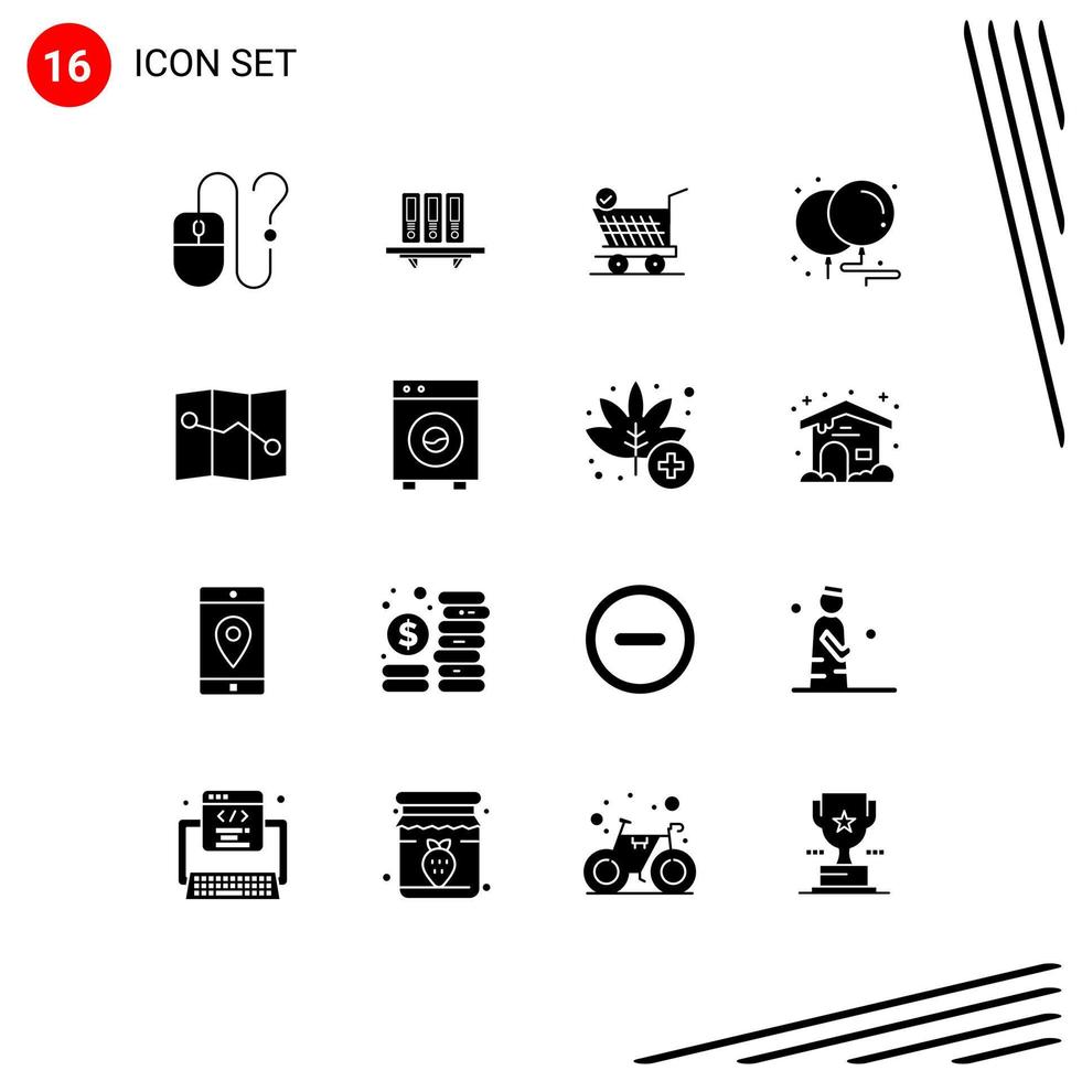 Modern Set of 16 Solid Glyphs Pictograph of birthday cart database shopping trolly Editable Vector Design Elements