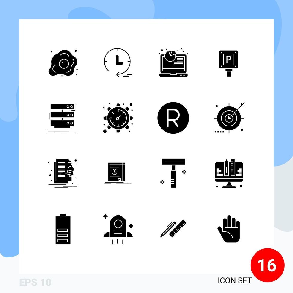 Set of 16 Modern UI Icons Symbols Signs for storage hotel analysis sign parking Editable Vector Design Elements