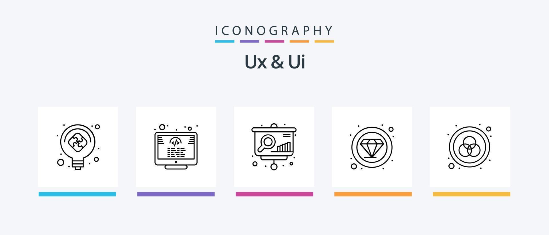Ux And Ui Line 5 Icon Pack Including screen. lock. content. programming. code. Creative Icons Design vector