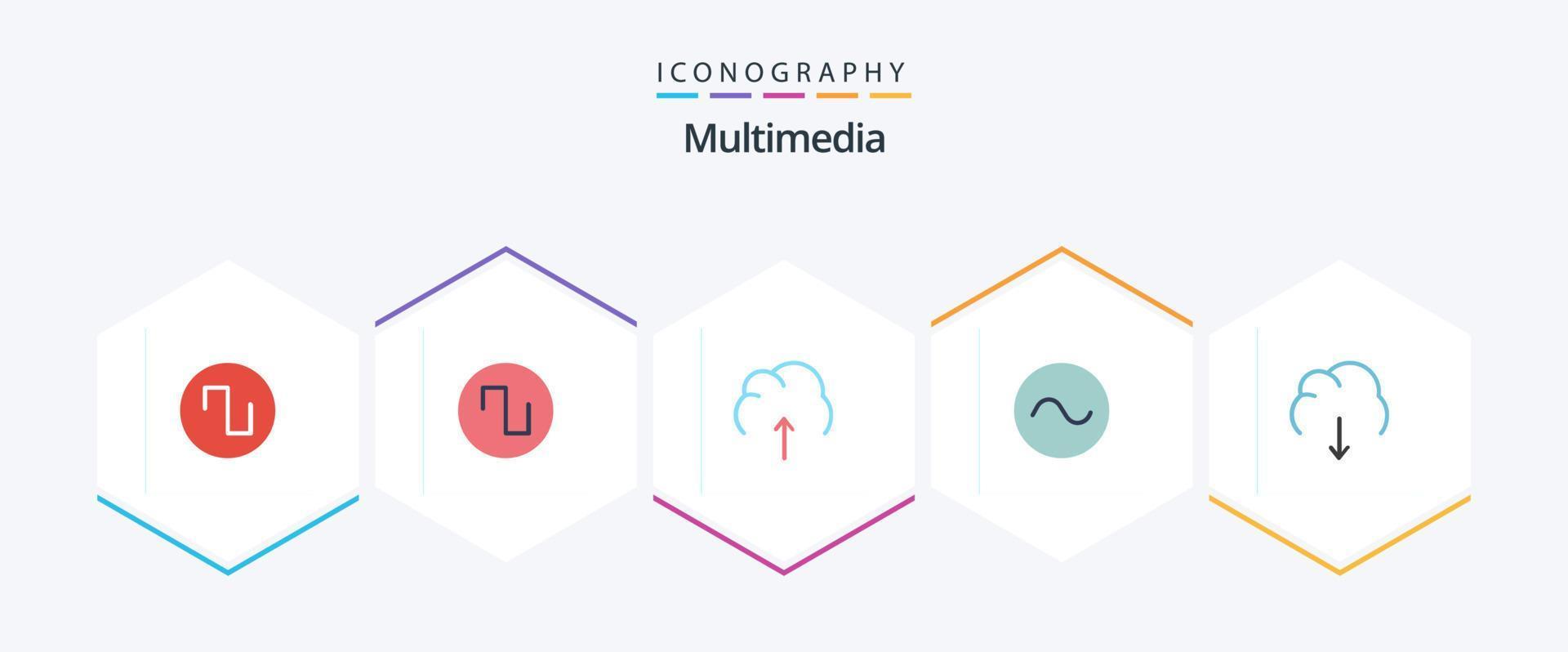 Multimedia 25 Flat icon pack including . server. sine. multimedia. data vector