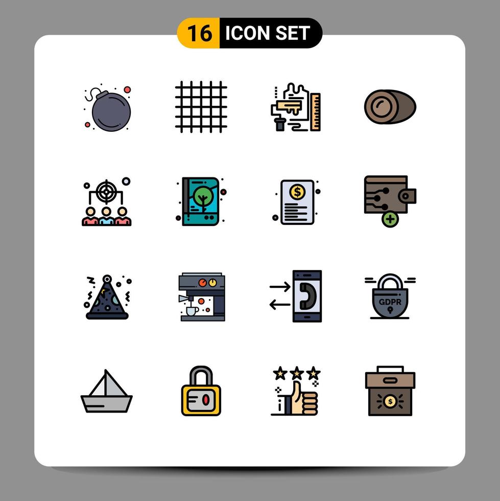 conjunto de 16 iconos de interfaz de usuario modernos símbolos signos para gastronomía humana pintura comida coco elementos de diseño de vectores creativos editables