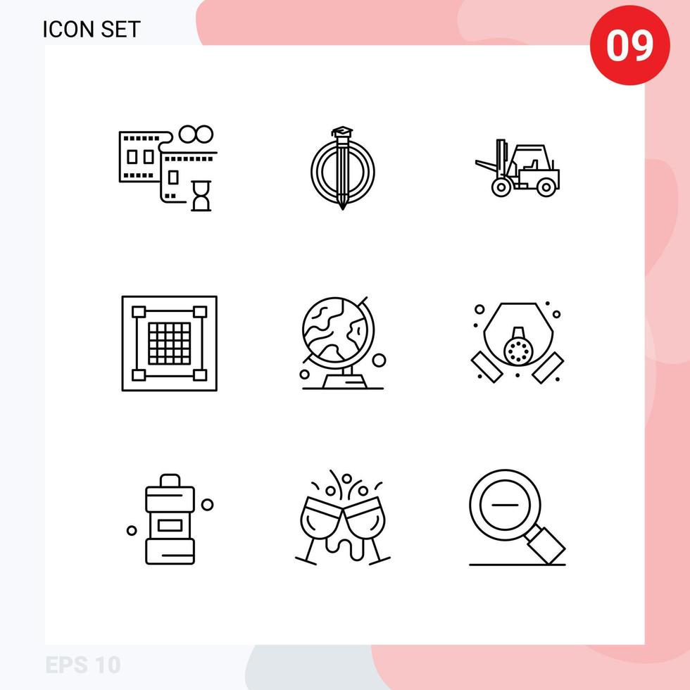 9 Universal Outline Signs Symbols of world grid lifting graphic design Editable Vector Design Elements