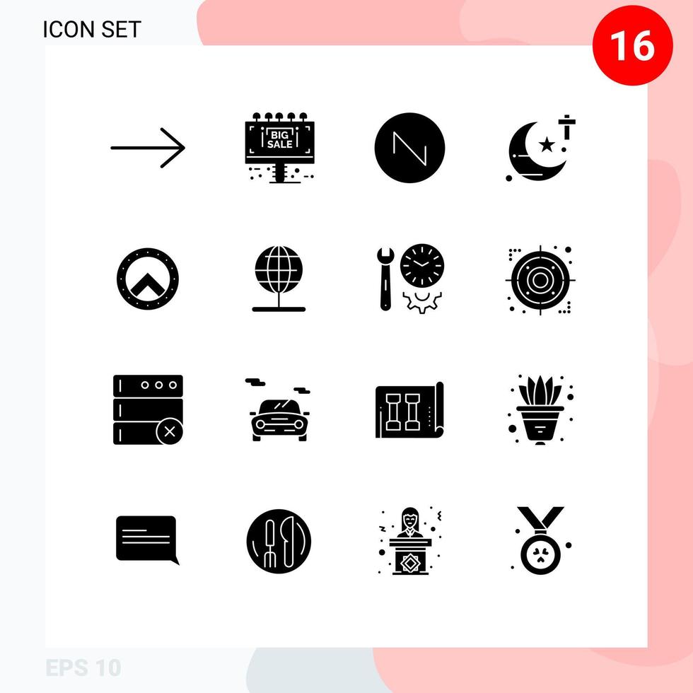 Set of 16 Vector Solid Glyphs on Grid for navigation greece wave seurity theology Editable Vector Design Elements