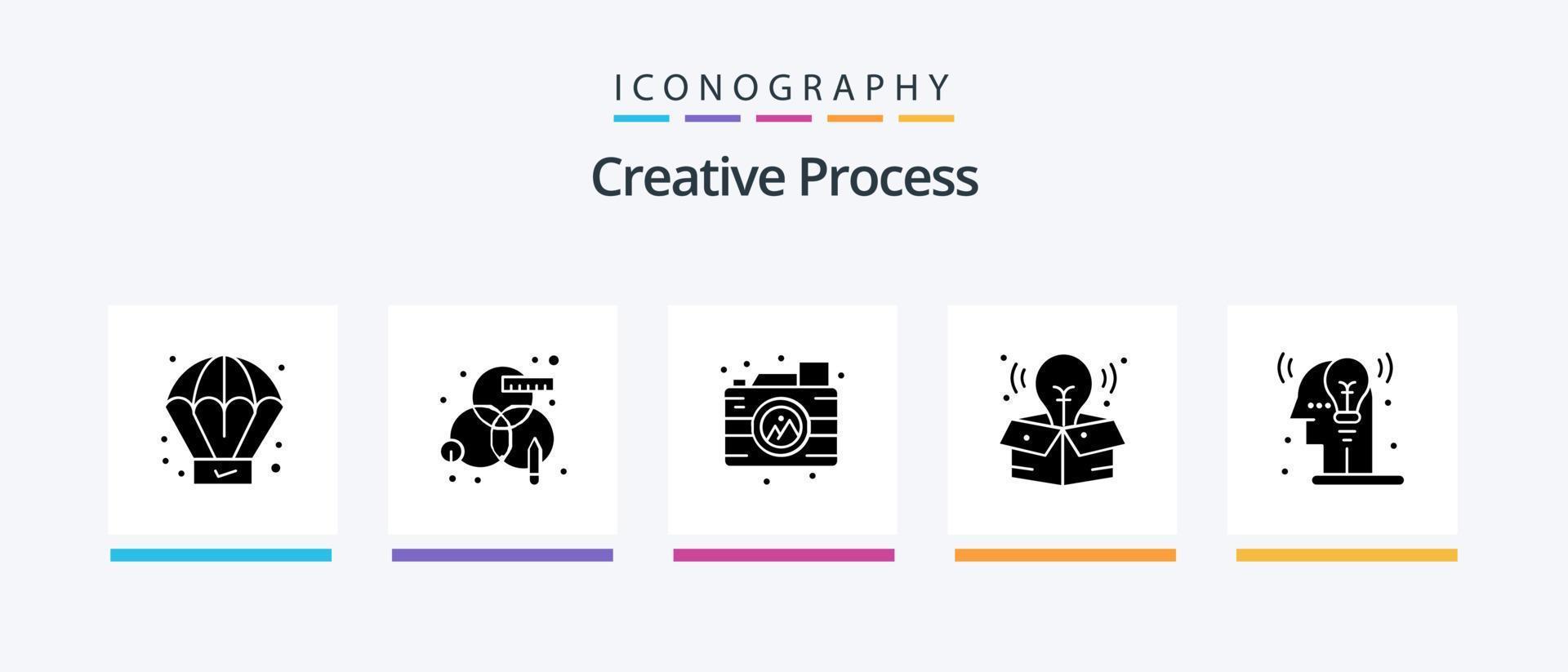 Creative Process Glyph 5 Icon Pack Including idea. process. process. creative. process. Creative Icons Design vector