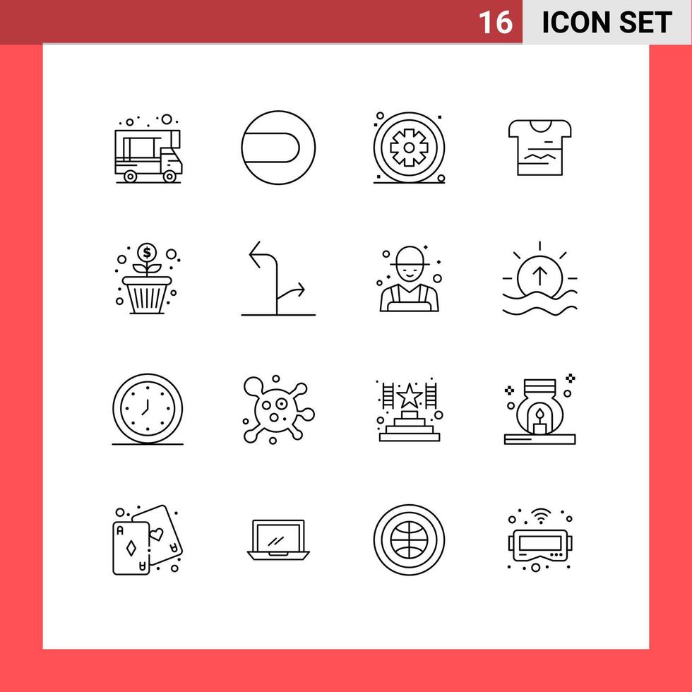 Modern Set of 16 Outlines and symbols such as money flower healthcare uniform tshirt Editable Vector Design Elements