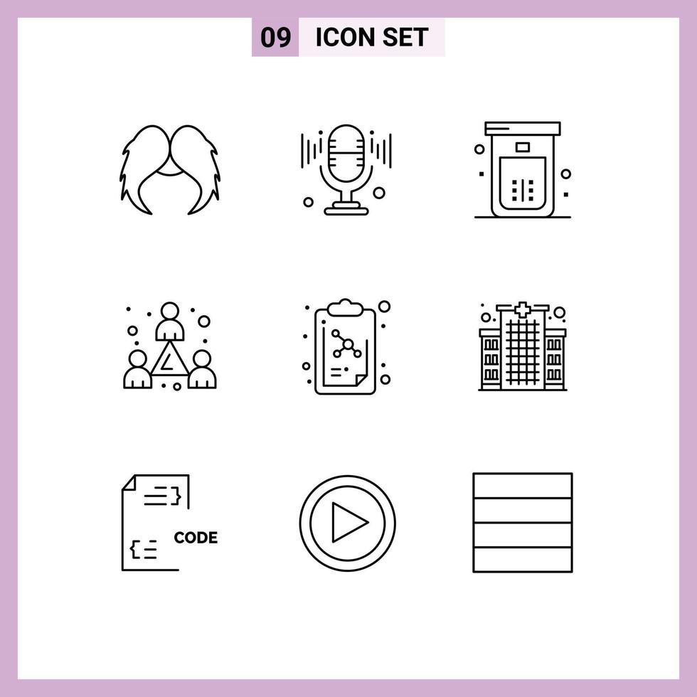 Pack of 9 Modern Outlines Signs and Symbols for Web Print Media such as education staff bath headcount toilet Editable Vector Design Elements