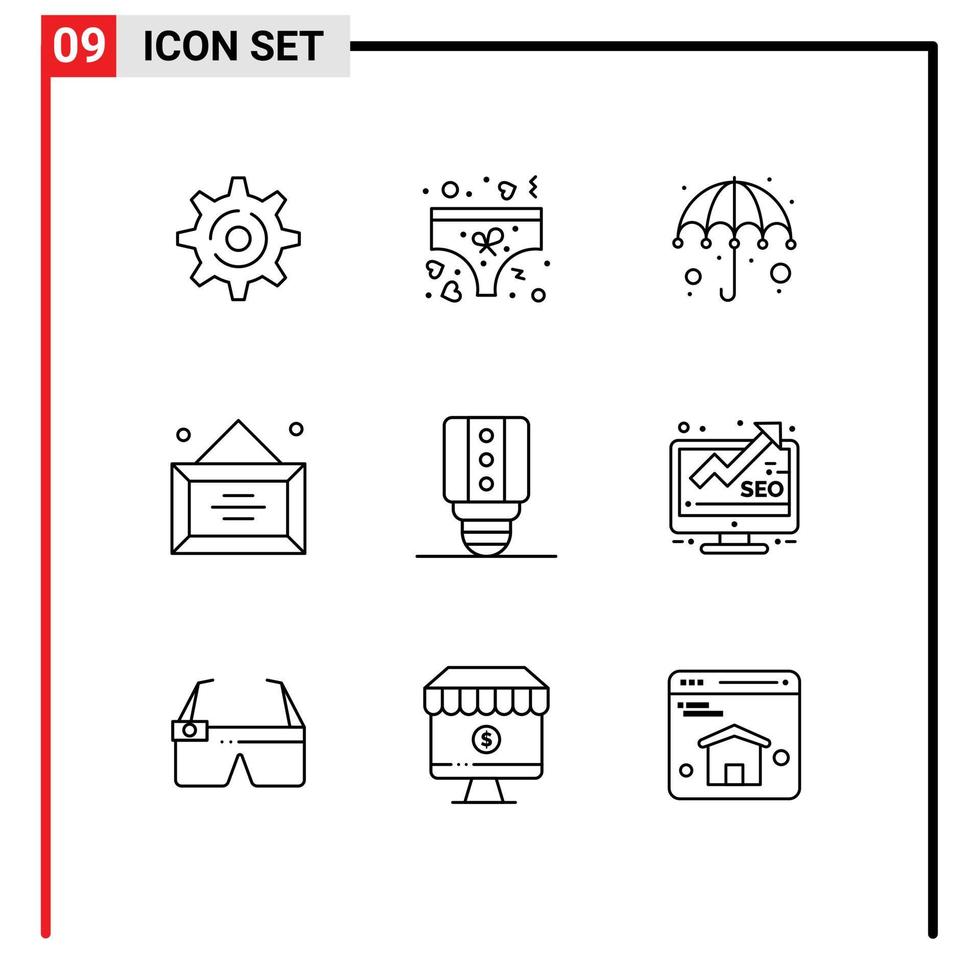 Group of 9 Modern Outlines Set for light lamp gras office desk Editable Vector Design Elements