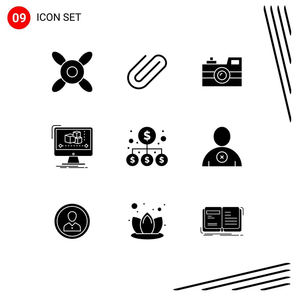 User Interface Pack of 9 Basic Solid Glyphs of business software photography monitor computer Editable Vector Design Elements