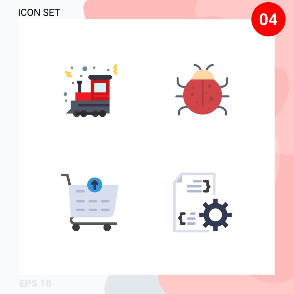 Universal Icon Symbols Group of 4 Modern Flat Icons of christmas checkout train ladybug shopping cart Editable Vector Design Elements