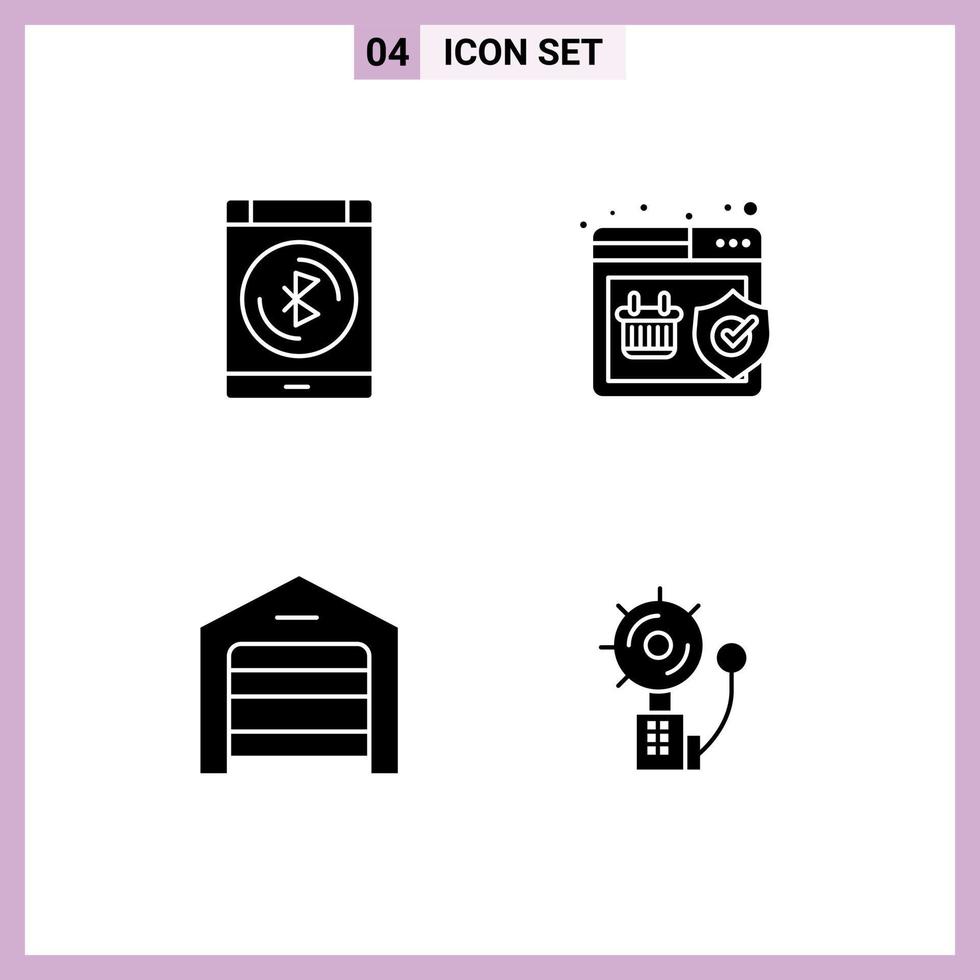 Group of Solid Glyphs Signs and Symbols for bluetooth garage smartphone warranty warehouse Editable Vector Design Elements