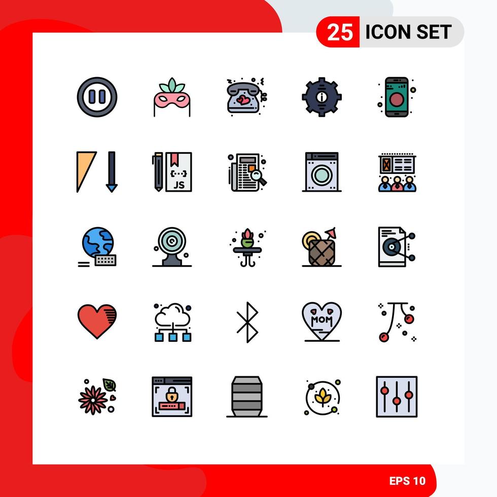 Filled line Flat Color Pack of 25 Universal Symbols of share bluetooth telephone support help Editable Vector Design Elements