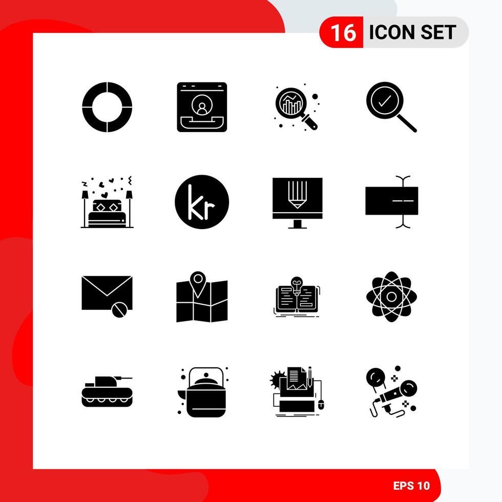 Stock Vector Icon Pack of 16 Line Signs and Symbols for love bed analysis search complete Editable Vector Design Elements