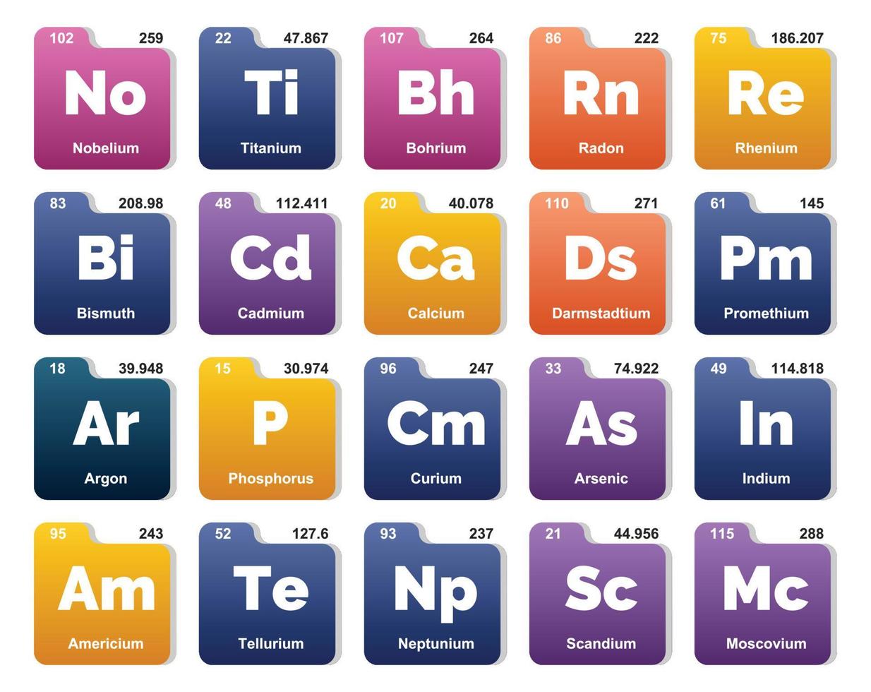 20 Preiodic table of the elements Icon Pack Design vector