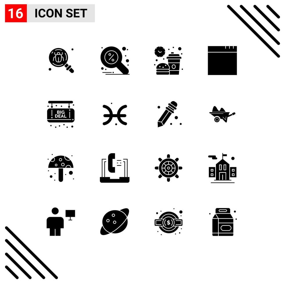 Set of 16 Modern UI Icons Symbols Signs for grand sale windows search app lunch Editable Vector Design Elements