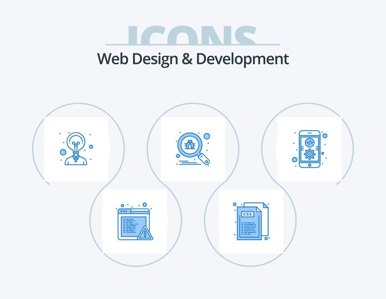 Web Design And Development Blue Icon Pack 5 Icon Design. mobile. coding. idea. app. search vector