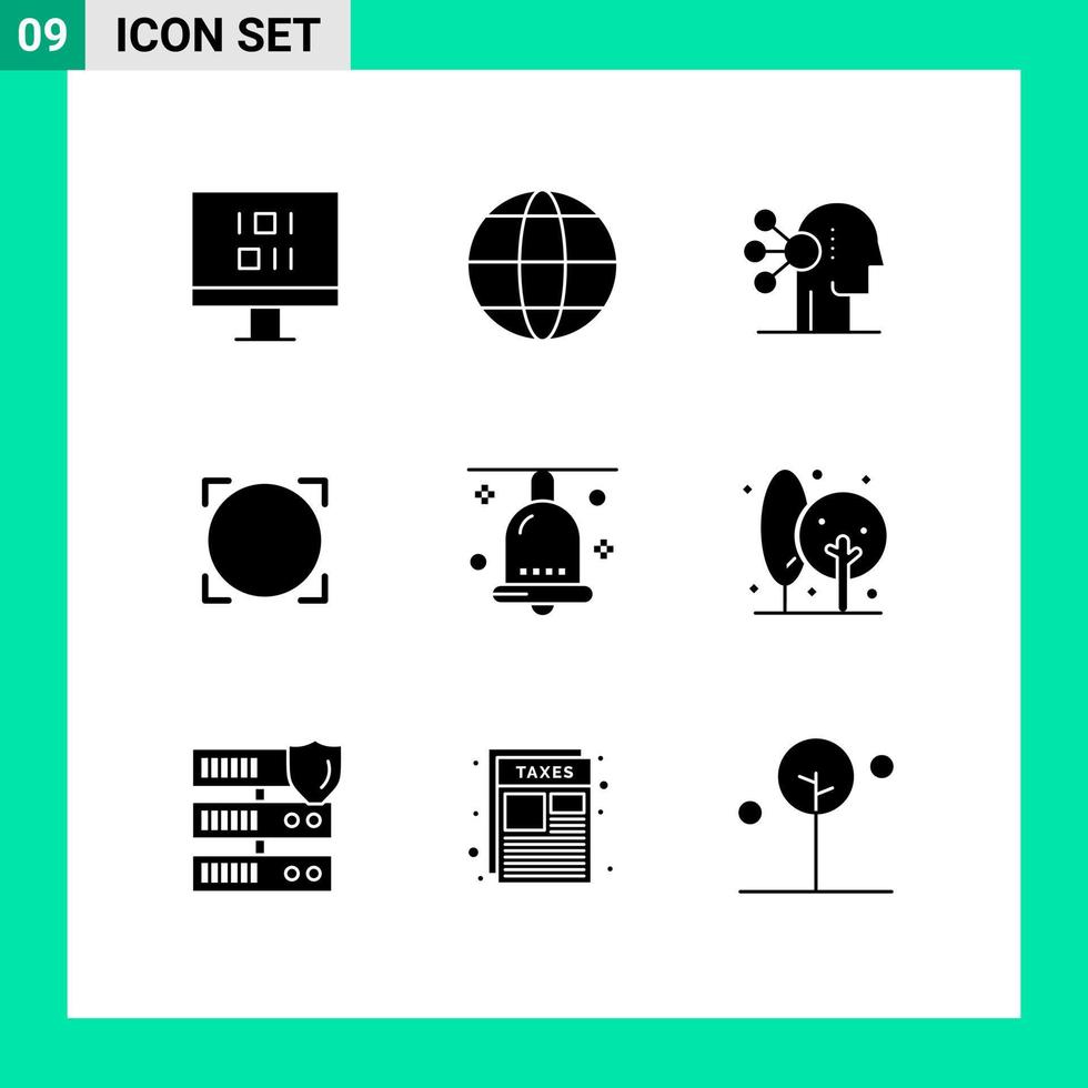 Modern Set of 9 Solid Glyphs Pictograph of festival celebration concentration bell crypto Editable Vector Design Elements