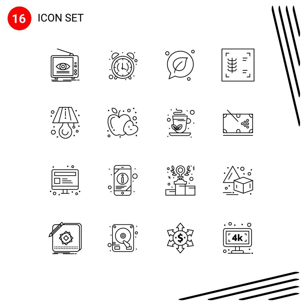 16 Universal Outlines Set for Web and Mobile Applications lamp ribs morning chest leaf Editable Vector Design Elements