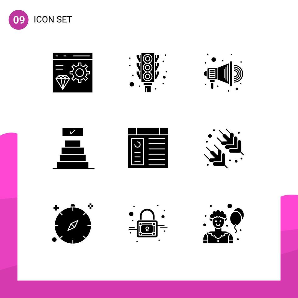 Set of 9 Commercial Solid Glyphs pack for page app stop achievements success Editable Vector Design Elements