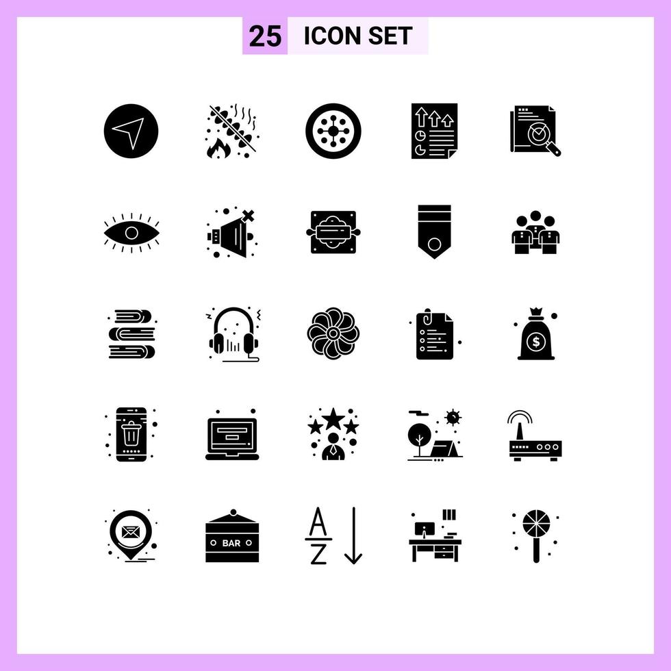 Group of 25 Solid Glyphs Signs and Symbols for search report festival page data Editable Vector Design Elements
