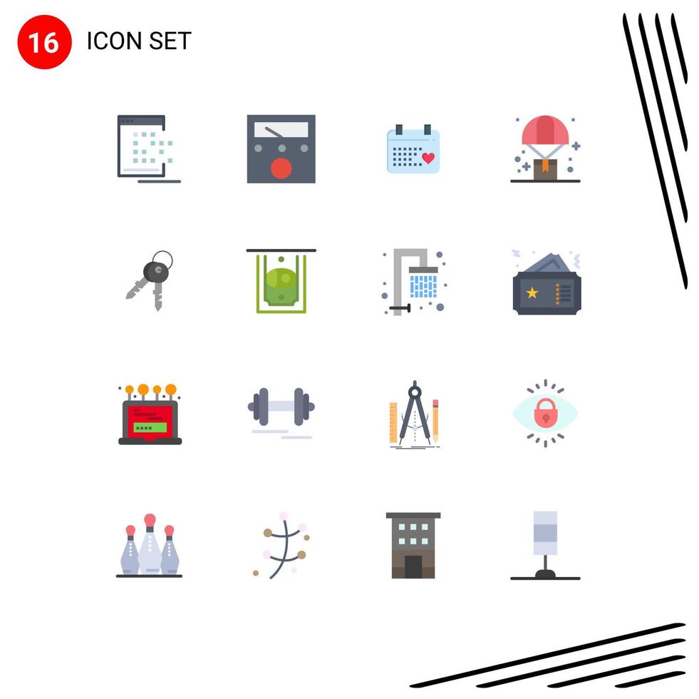 Universal Icon Symbols Group of 16 Modern Flat Colors of keys parachute calender logistic balloon Editable Pack of Creative Vector Design Elements