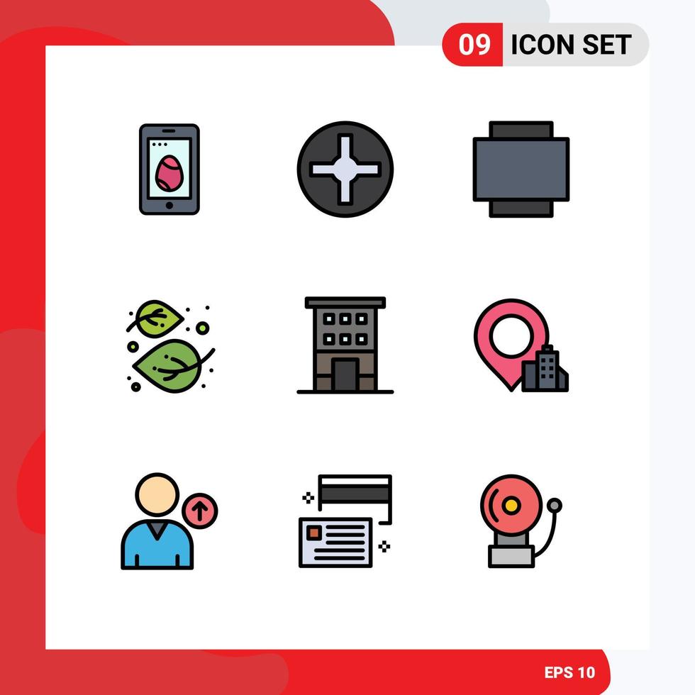 User Interface Pack of 9 Basic Filledline Flat Colors of shop front buildings rotate building nature Editable Vector Design Elements