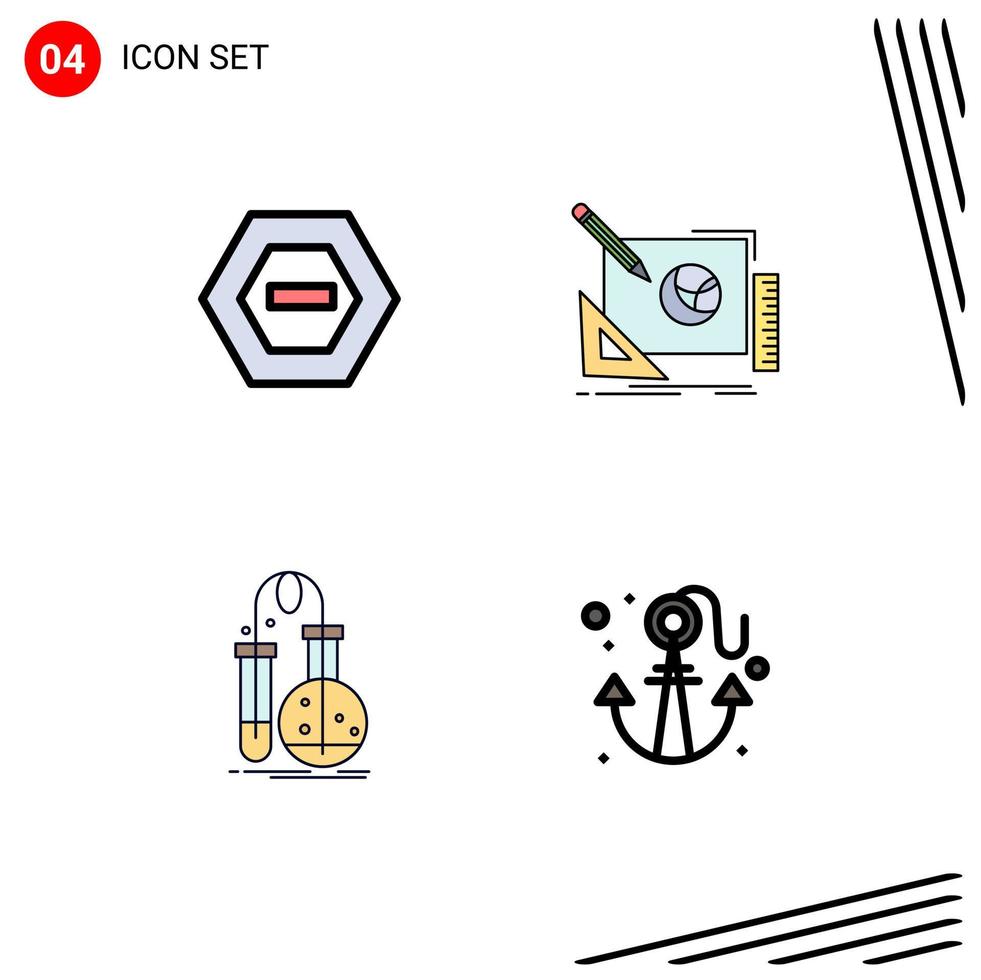 4 Thematic Vector Filledline Flat Colors and Editable Symbols of hexagon testing data creative flask Editable Vector Design Elements