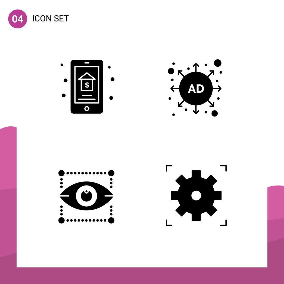 4 Universal Solid Glyph Signs Symbols of online sale design property marketing eye Editable Vector Design Elements